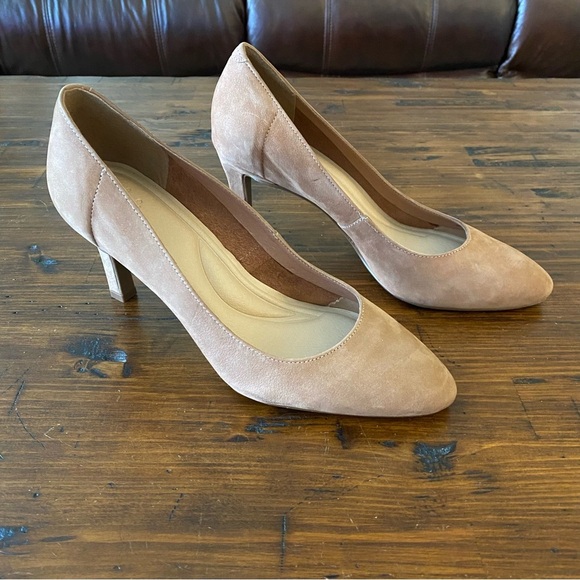 Dune London Pumps sz EU 38 US 8 Women Stilleto Heels Pointed Beige Suede 3.25” - Picture 1 of 15